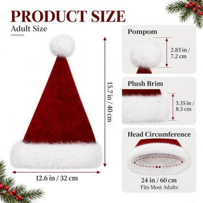 Unisex Velvet Christmas Santa Hat - Extra Thick Red Holiday Hat