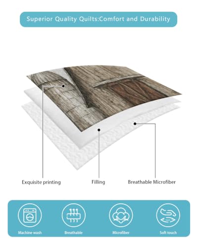 Brown Farmhouse Wood Barn Quilts Twin XL Comforter Set - Rustic Vintage Bed Bedding