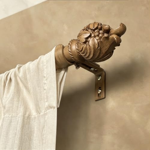 Faux Wood Curtain Rod 72-144 Inches Telescoping Heavy Duty with Finials