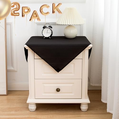 sancua 2 Pack Small Square Tablecloth 24 x 24 Inch Black, Stain and Wrinkle Resistant Washable Polyester Table Cloth Decorative Solid Fabric Table Cover for Nightstand End Bedside Table