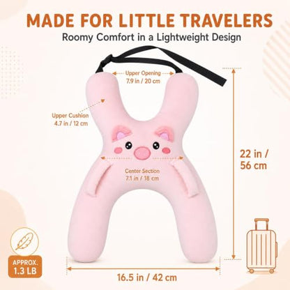 Kids Travel Car Pillow with Hand Straps - Gray Support Neck & Head Rest for Naps