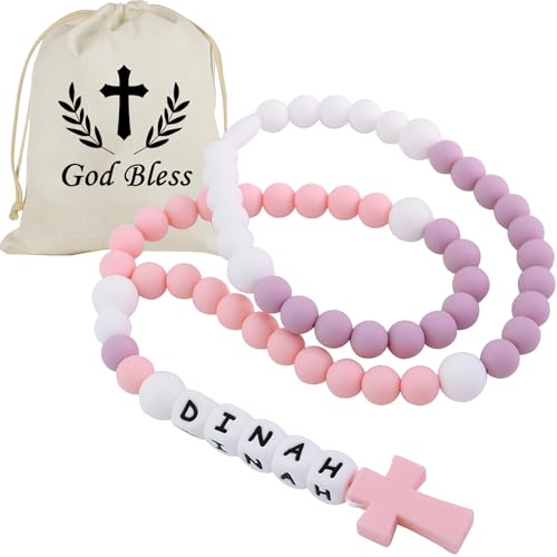 Personalized Silicone Rosary with Name - Pink Boy Girl First Communion