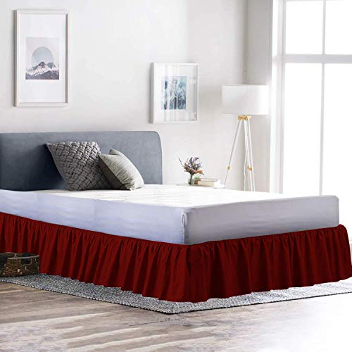 100% Cotton 600 Thread Count 1 Piece Dust Ruffle Bed Skirt 12" Drop Dust Ruffle with Platform, Gathered Styling (Twin Size, Burgundy)