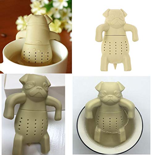 ArtiWare SET of 2 black & tan Dog Pug Shape Tea Infusers Loose Leaf Strainer Herbal & Fruit Tea Filter Diffuser Food Grade Silicone Add fun to tea time