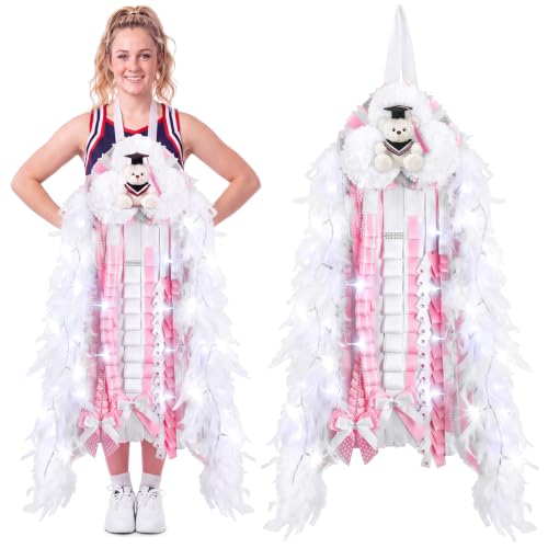 47 Inch LED Homecoming Mum with Graduation Bear - Pink & White Variation