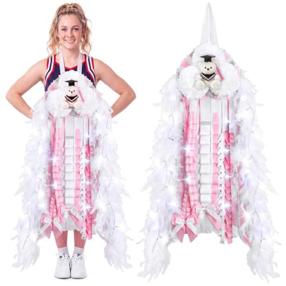 47 Inch LED Homecoming Mum with Graduation Bear - Pink & White Variation