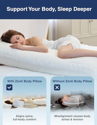 Long Body Pillow for Adults - White Firm Adjustable Memory Foam Support - Side Sleeper Bed Pillow