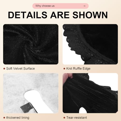 18-Inch Velvet Mini Christmas Tree Skirt Tabletop Base Cover Black - Holiday Decor