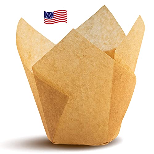 200 Pcs Natural Tulip Cupcake Liners- MADE IN USA- Durable Large Cupcake Liners for Baking- Elegant, Stylish Muffin Cups Paper Liners- Greaseproof Tulip Baking Cups- Large Size 2 3/4-4 inch