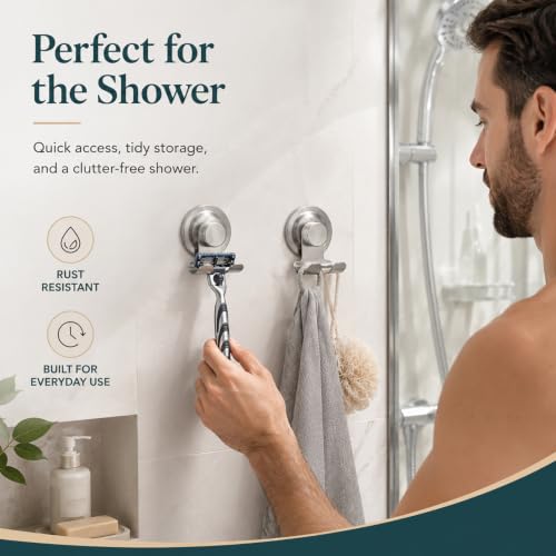 DAOYA Suction Cup Razor Holder for Shower - Polished Silver, Heavy-Duty Reusable Bathroom Organizer, 2 Pack
