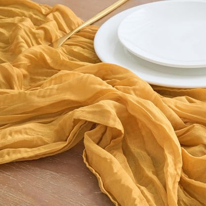 2 Pack Gold Yellow Cheesecloth Table Runners - Fall Boho Rustic Decor, 10FT