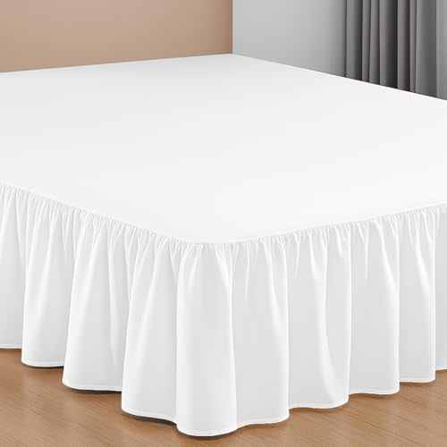 Full XL Ruffled Bed Skirt 21 Inch Drop White - Classic Gathered Microfiber