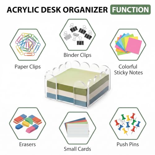 Scalloped Acrylic Sticky Note Holder - Square B, 3x3 Inch Desk Organizer