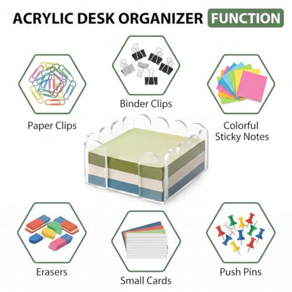 Scalloped Acrylic Sticky Note Holder - Square B, 3x3 Inch Desk Organizer