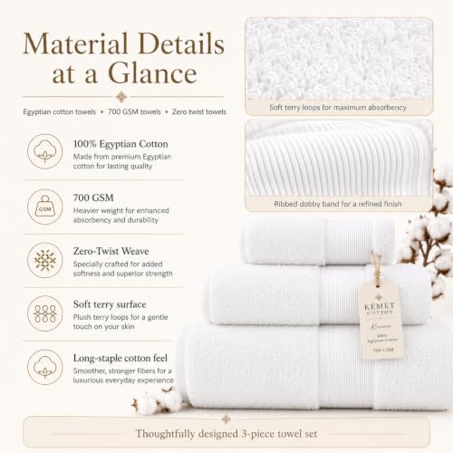 KEMET Luxury Bath Towel Set of 3 Pink - Egyptian Cotton 700 GSM, Absorbent & Soft