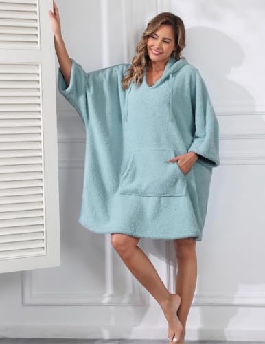 Viakeo Women's Oversized Wearable Blanket Hoodie with Christmas Socks - Blue Grey