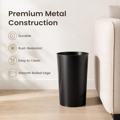 Cesun Round Metal Bathroom Trash Can - 2.1 Gallons Wastebasket, Black, Variation 1