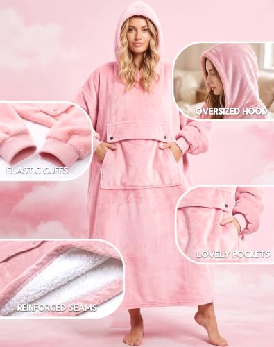 MANCYFIT Women’s Wearable Blanket Hoodie Oversized Sherpa Adult Pink Long Variation