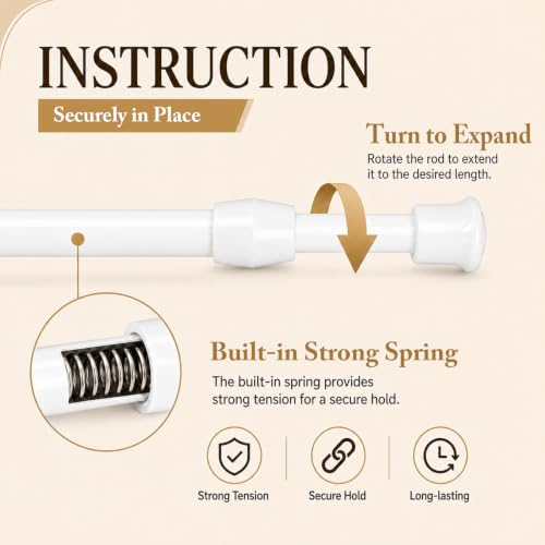 White Small Tension Curtain Rod 15.5-27.5 Inches - Non-Slip Spring Tension Rods