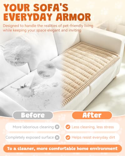 Khaki Couch Cover 24x47 Inches Non-Slip Washable Sofa Protector - The Pawbaby