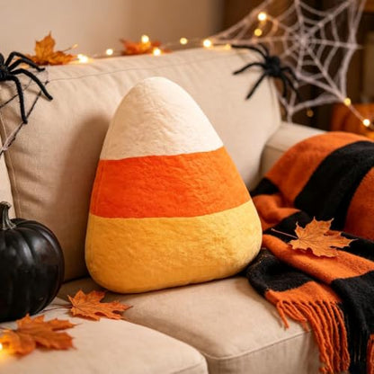 Halloween Candy Corn Throw Pillow - Cute Seasonal Plush Cushion for Couch Bed