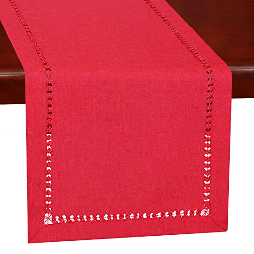Grelucgo Handmade Hemstitched Christmas Holiday Red Rectangle Table Runner 14 x 72 Inch