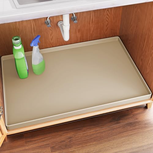 FLATO Waterproof Under Sink Mat - 22" x 19" Under Sink Liner for Kitchen & Bathroom, Under Sink Kitchen Organizers and Storage, Shelf and Cabinet Protector, Flexible Silicone Sink Drip Tray