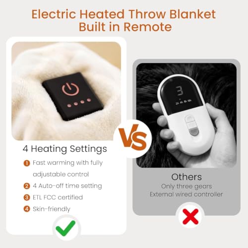 White Heated Throw Blanket 50x60 with Button Controller - Cozy & Soft