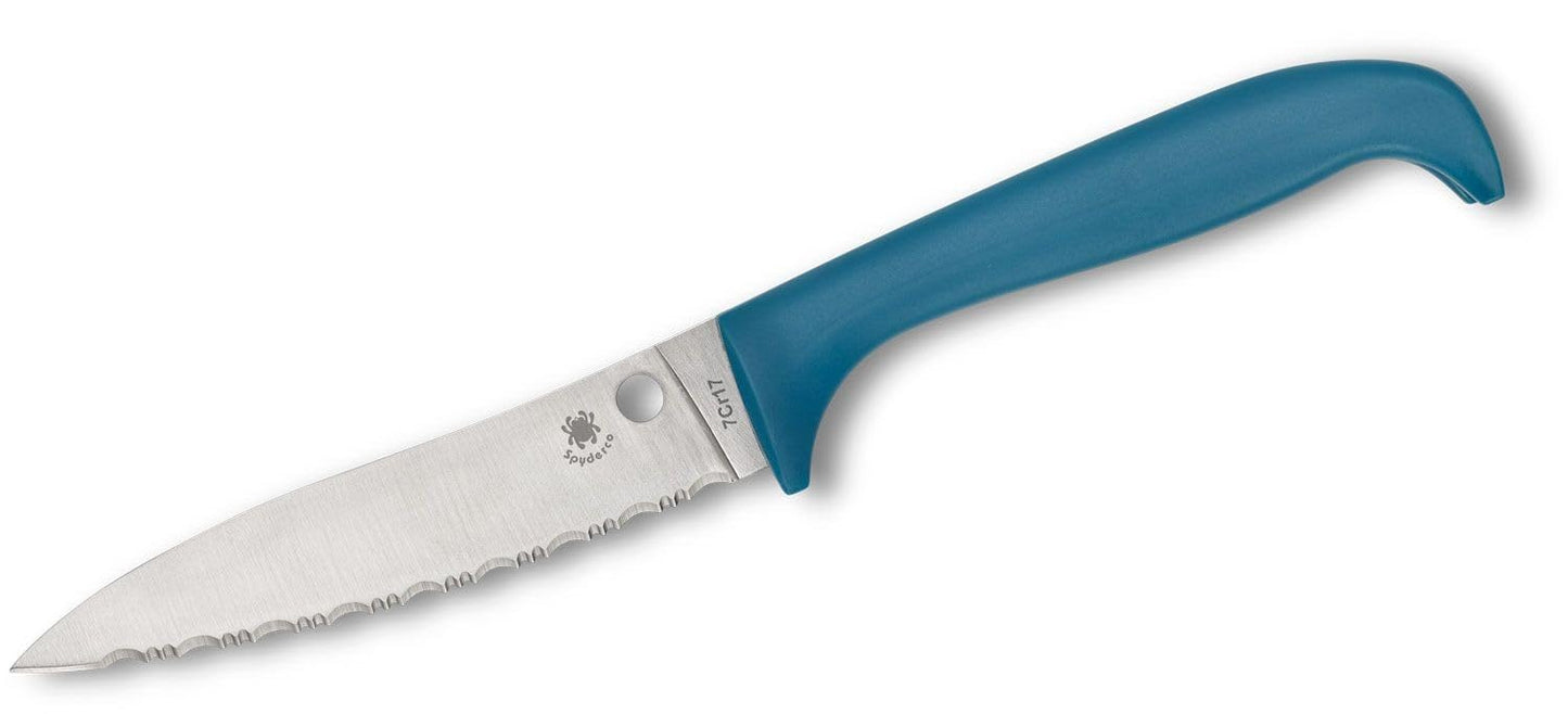 Spyderco Counter Puppy 6.9" Kitchen Knife with 3.46" Corrosion-Resistant 7Cr17 Stainless Steel Blade and Injection-Molded Blue Plastic Handle - SpyderEdge - K20SBL