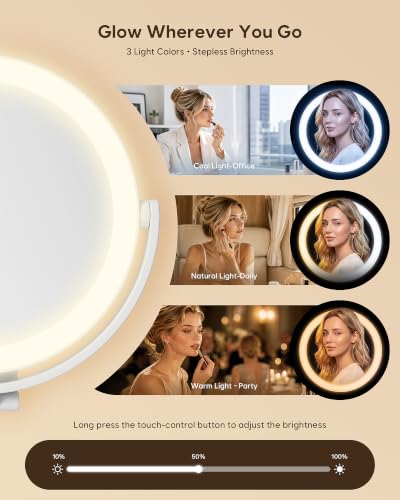 Symirify 20X Travel Makeup Mirror with Lights - White, Double-Sided