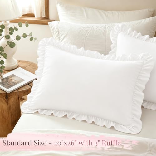 Homiest Ruffle Pillow Cases Set of 2 - White, 20x26 Inches, Microfiber