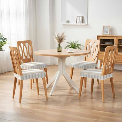 Beige Stretch Chair Covers Set of 6 - Cream Striped Dining Seat Protectors