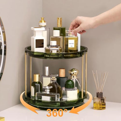2-Tier Rotating Perfume Organizer Stand Green, Space-Saving Vanity Storage