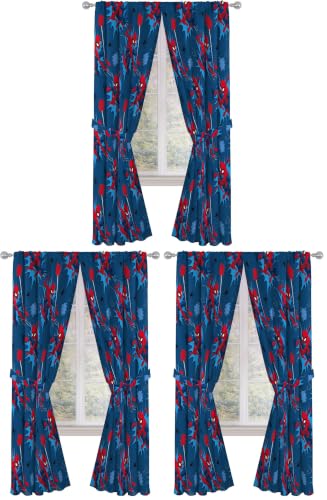 Kids Spiderman Curtain Set - 84x84 Inches, Pack of 6, Blue Kids Room Decor