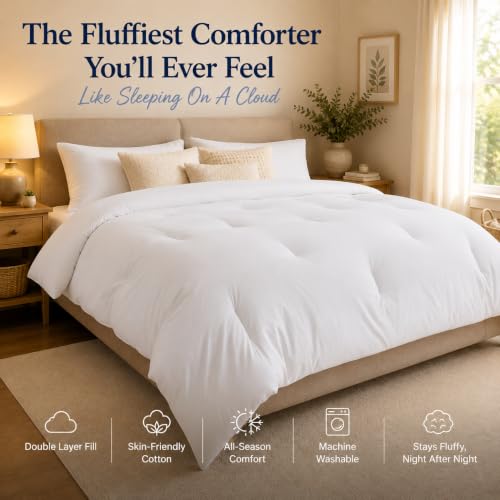 King Fluffy White Comforter - Marshmallow Duvet Insert for All Seasons