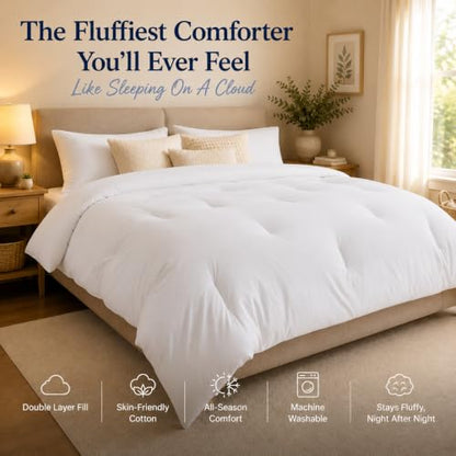 King Fluffy White Comforter - Marshmallow Duvet Insert for All Seasons