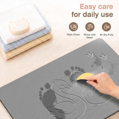 Diatomaceous Earth Bath Mat with Swan Pattern - Quick Dry, Non-Slip Bathroom Rug