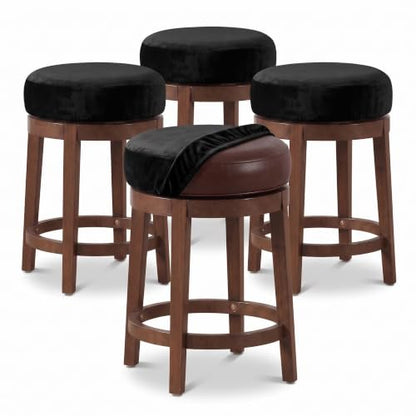 Velvet Elastic Round Bar Stool Covers 15-18 Inch Black Set of 4