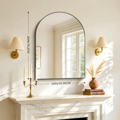 Black Arched Bathroom Mirror 24x30 Inch - Small Vanity Wall Mirror, Brushed Black