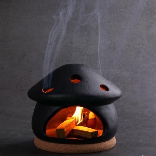 Black Mushroom Incense Holder for Palo Santo, Sage & Cones - Handmade
