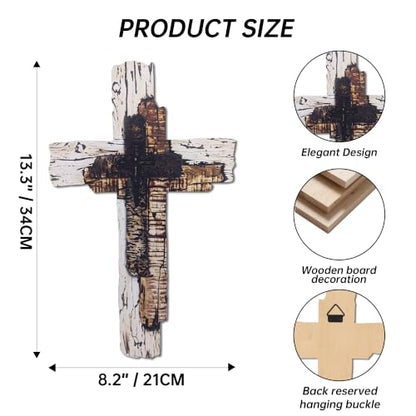 Rustic Wooden Wall Cross - Farmhouse Christian Home Decor, 13.4 Inch