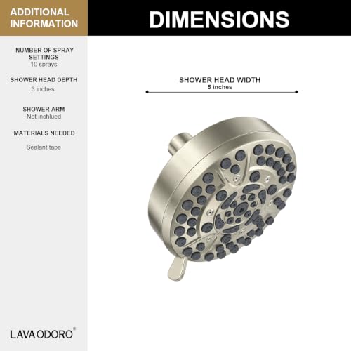 Lava Odoro 10-Mode Brushed Nickel Rain Shower Head Without Shower Arm - SH803-BN