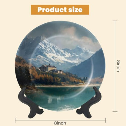 Mountain Lake Switzerland Ceramic Decorative Plate 8x8 Inch with Stand - White Elephant Gift