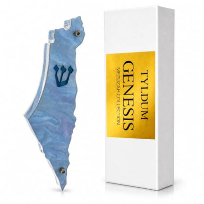 Modern Acrylic Jewish Mezuzah Case with Map Design - Weatherproof, Handmade in Canada, Soft Blues / Map Variation
