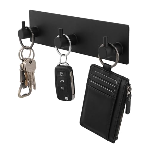 Adhesive Wall Mount Key Holder with 3 Hooks - No Drill, Rust-Resistant Stainless Steel Organizer