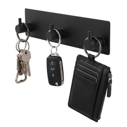 Adhesive Wall Mount Key Holder with 3 Hooks - No Drill, Rust-Resistant Stainless Steel Organizer