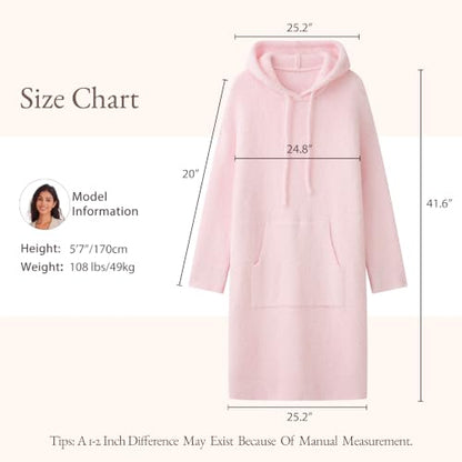 WDCOZY Pink Wearable Blanket Hoodie Full Length Fleece Warm Sweatshirt Dress
