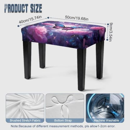 Piano Bench Cover Purple Butterfly XS 19.68 x 15.74 x 3.54 Inches Soft Brushed Fabric Non-Slip Dust Protector