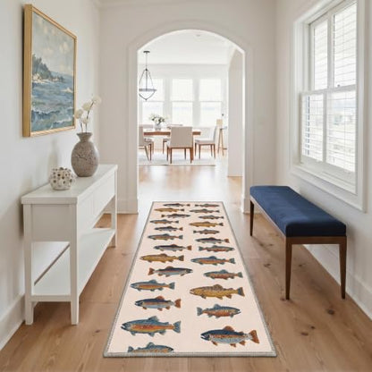 Fishing Runner Rug 2x5ft - Washable Colorful Trout Pattern Floor Mat