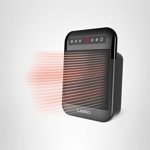 Lasko MyHeat Max Portable Ceramic Space Heater, Tip Over Switch, Overheat Protection, 2 Heat Settings, Adjustable Thermostat, Timer, for Indoor Use, Home, Office, 9 Inches, 1500W, Black, CD09101
